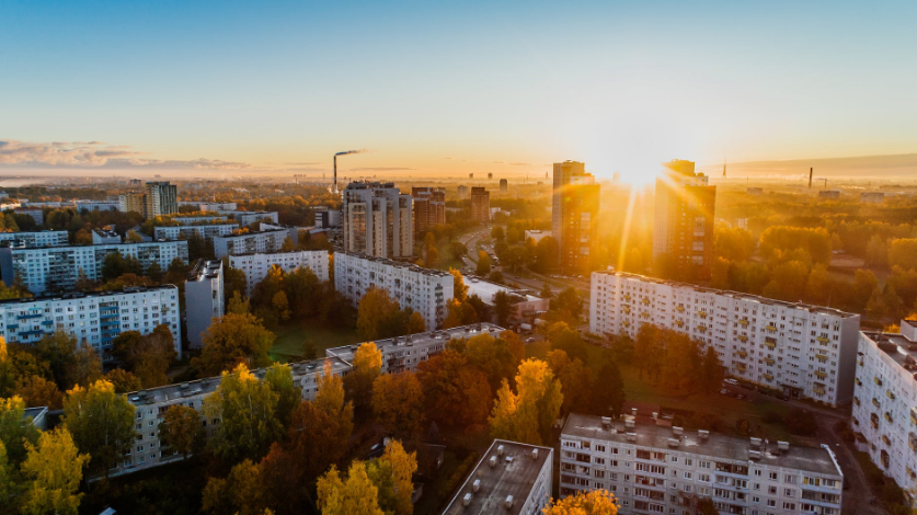 aerial view of an apartment complex